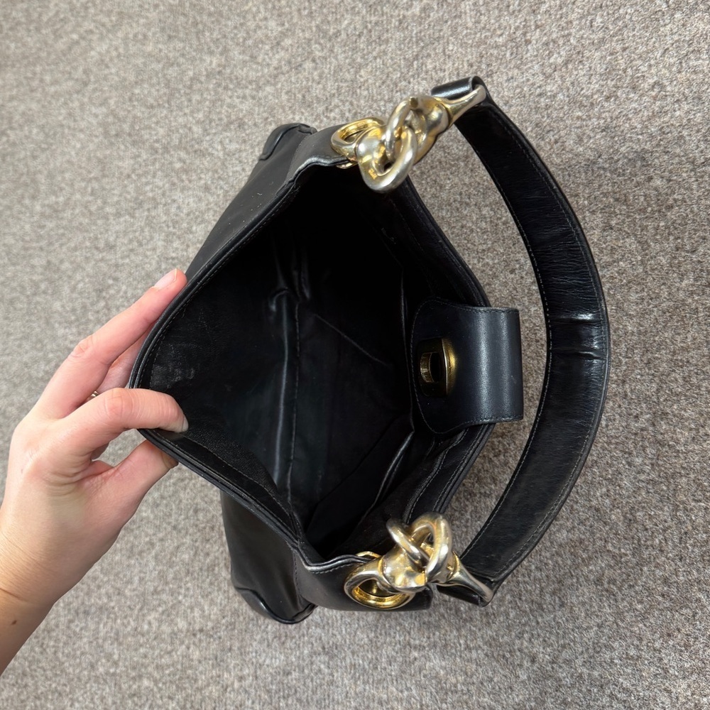 Vintage 80s Celine Black Smooth Leather Hobo Shoulder Bag Gold-Toned Hardware - Picture 13 of 16
